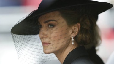 Kate Middleton, Princess of Wales, is driven down The Mall after the funeral for HM Queen Elizabeth II's funeral