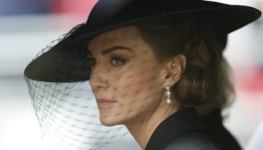Kate Middleton, Princess of Wales, is driven down The Mall after the funeral for HM Queen Elizabeth II's funeral