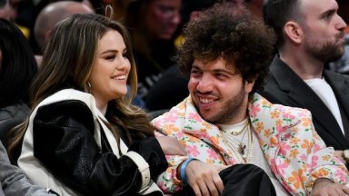 Selena Gomez and Benny Blanco attending a basketball game