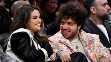 Selena Gomez and Benny Blanco attending a basketball game