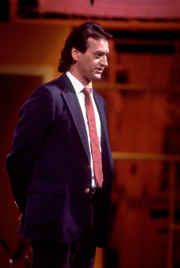 American comedian Joe Flaherty onstage during the Second City 25th Anniversary show