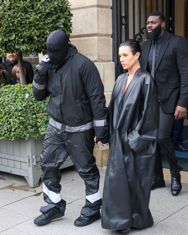 PARIS, FRANCE - FEBRUARY 28: Kanye West and Bianca Censori are seen leaving their hotel on February 28, 2024 in Paris, France. (Photo by MEGA/GC Images)