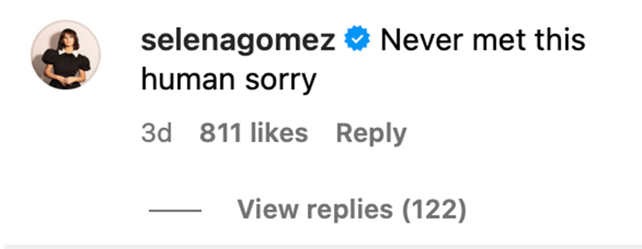 Selena Gomez's Instagram comment