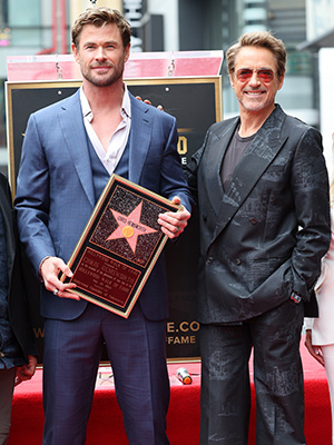 Chris Hemsworth and Robert Downey Jr. at the Hollywood Walk of Fame ceremony