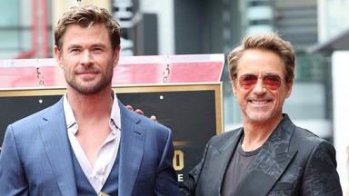 Chris Hemsworth and Robert Downey Jr. at the Hollywood Walk of Fame ceremony