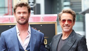 Chris Hemsworth and Robert Downey Jr. at the Hollywood Walk of Fame ceremony