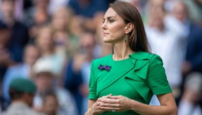 LONDON, ENGLAND - JULY 16.  Catherine, Princess of Wales, at the trophy presentation ceremony after the Gentlemen's Singles Final match on Centre Court during the Wimbledon Lawn Tennis Championships at the All England Lawn Tennis and Croquet Club at Wimbledon on July 16, 2023, in London, England. (Photo by Tim Clayton/Corbis via Getty Images)