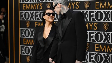 Kourtney Kardashian and Travis Barker at the 75th Primetime Emmy Awards held at the Peacock Theater on January 15, 2024 in Los Angeles, California. (Photo by Gilbert Flores/Variety via Getty Images)