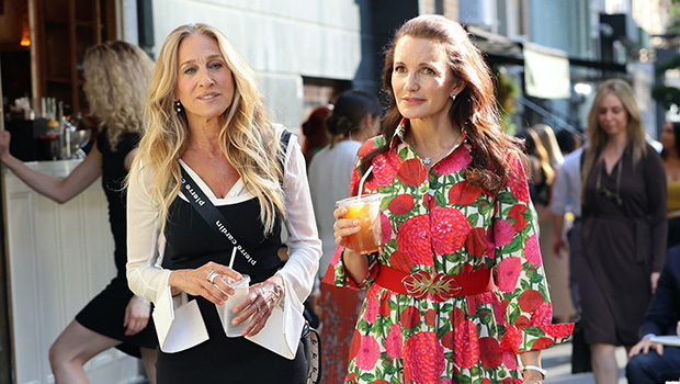Sarah Jessica Parker and Kristin Davis on the set of And Just Like that in New York City