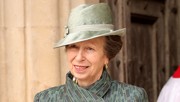 Princess Anne carrying a bouquet of flowers