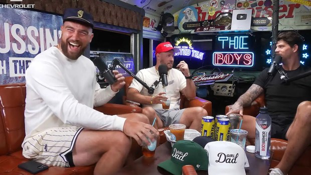 What happened?” Kelce asked before laughing. Bussin' With The Boys/Youtube