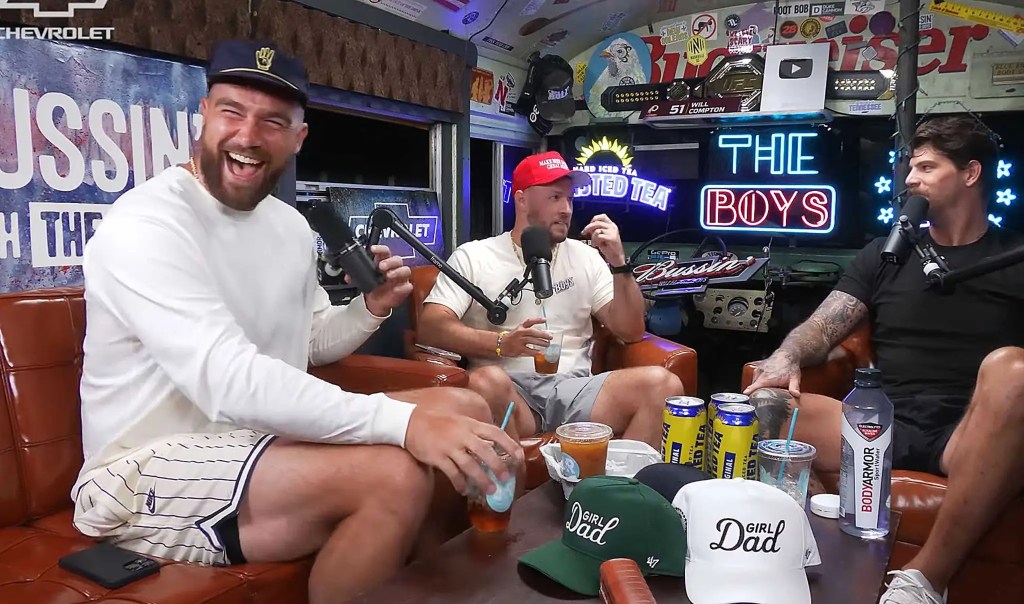 What happened?” Kelce asked before laughing. Bussin' With The Boys/Youtube