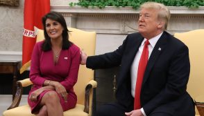 WASHINGTON, DC - OCTOBER 09:  U.S. President Donald Trump announces that he has accepted the resignation of Nikki Haley as US Ambassador to the United Nations, in the Oval Office on October 9, 2018 in Washington, DC. President Trump said that Haley will leave her post by the end of the year.  (Photo by Mark Wilson/Getty Images)