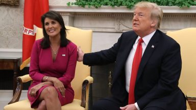 WASHINGTON, DC - OCTOBER 09:  U.S. President Donald Trump announces that he has accepted the resignation of Nikki Haley as US Ambassador to the United Nations, in the Oval Office on October 9, 2018 in Washington, DC. President Trump said that Haley will leave her post by the end of the year.  (Photo by Mark Wilson/Getty Images)