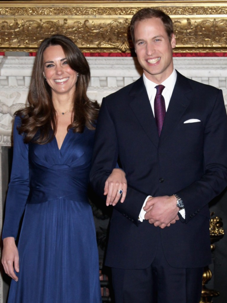 Prince William and Kate Middleton pose for photographs in the State Apartments of St James Palace