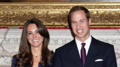 Prince William and Kate Middleton pose for photographs in the State Apartments of St James Palace on November 16, 2010