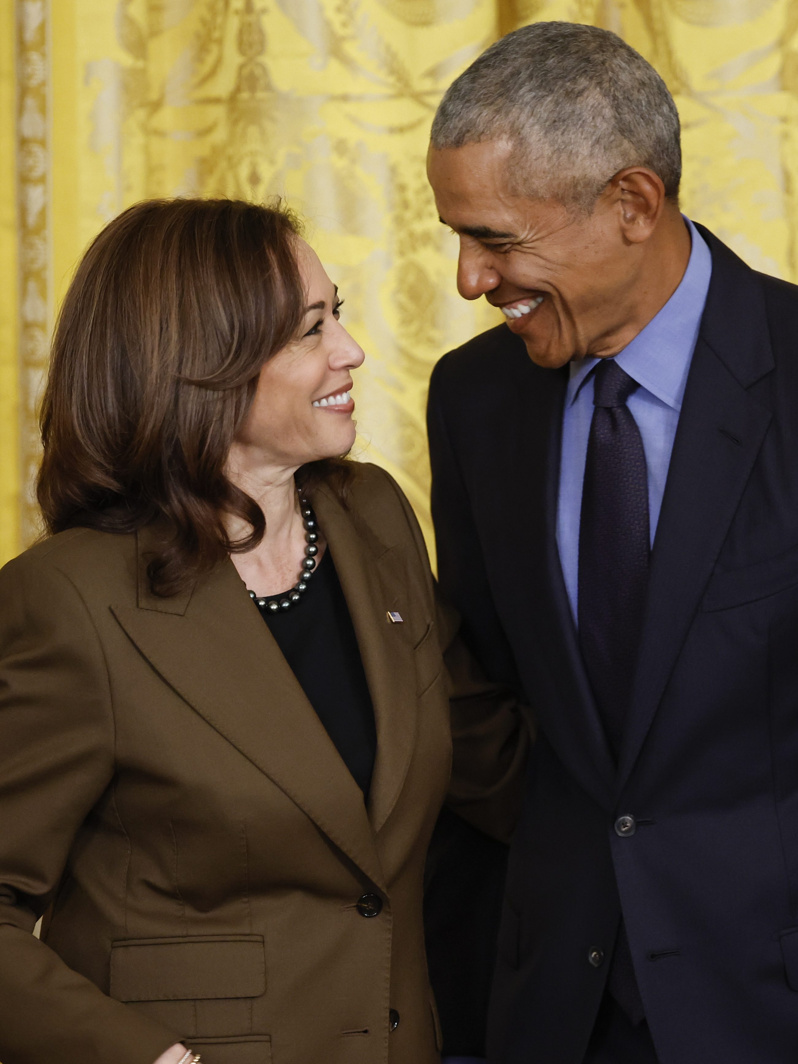 WASHINGTON, DC - APRIL 5: (L-R) Vice President Kamala Harris and Former President Barack Obama attend an event to mark the 2010 passage of the Affordable Care Act in the East Room of the White House on April 5, 2022 in Washington, DC. With then-Vice President Joe Biden by his side, Obama signed 'Obamacare' into law on March 23, 2010. (Photo by Chip Somodevilla/Getty Images)