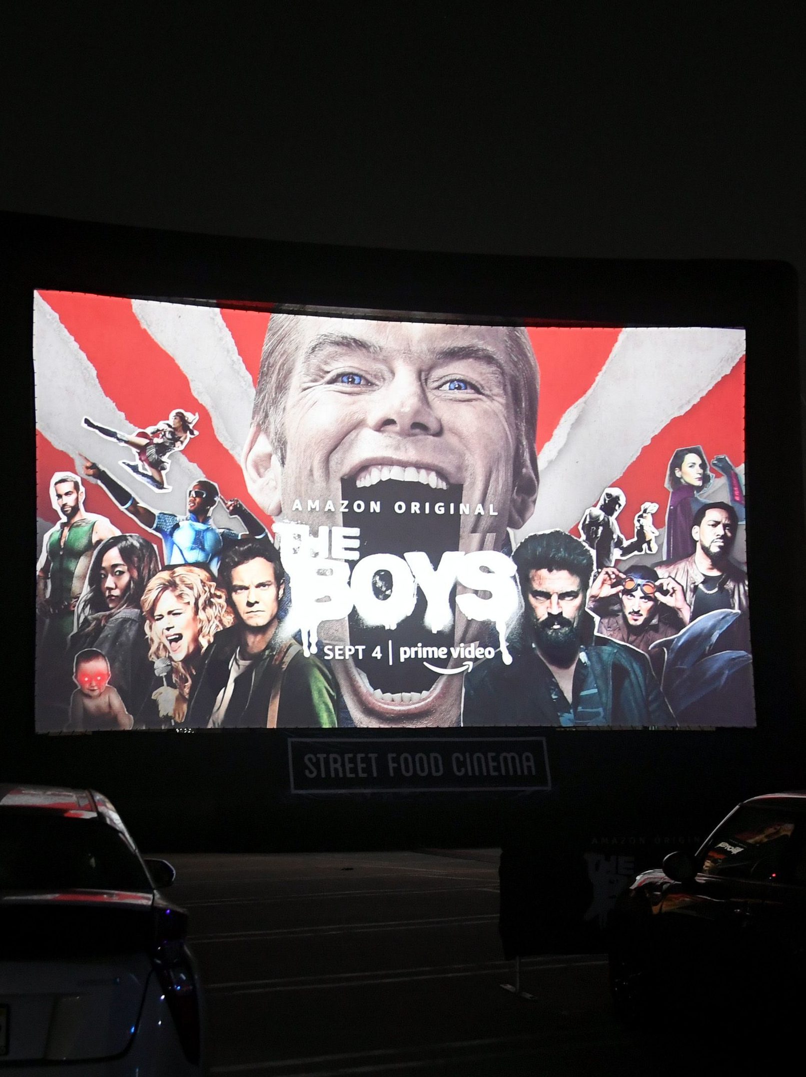 LOS ANGELES, CALIFORNIA - SEPTEMBER 03: A view of the screen during Amazon Prime Video's "The Boys" Season 2 Drive-In Premiere & Fan Screening on September 03, 2020 in Los Angeles, California. (Photo by Kevin Winter /Getty Images for Amazon Studios)