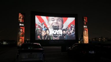 LOS ANGELES, CALIFORNIA - SEPTEMBER 03: A view of the screen during Amazon Prime Video's "The Boys" Season 2 Drive-In Premiere & Fan Screening on September 03, 2020 in Los Angeles, California. (Photo by Kevin Winter /Getty Images for Amazon Studios)