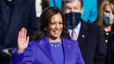 WASHINGTON, DC - JANUARY 20:  Justice Sonia Sotomayor (right) swears in Vice President Kamala Harris during the Presidential Inauguration on Wednesday, Jan. 20, 2021 in Washington, D.C. During today"u2019s inauguration ceremony Joe Biden becomes the 46th President of the United States and Kamala Harris becomes the Vice President. (Gabrielle Lurie / The San Francisco Chronicle via Getty Images)