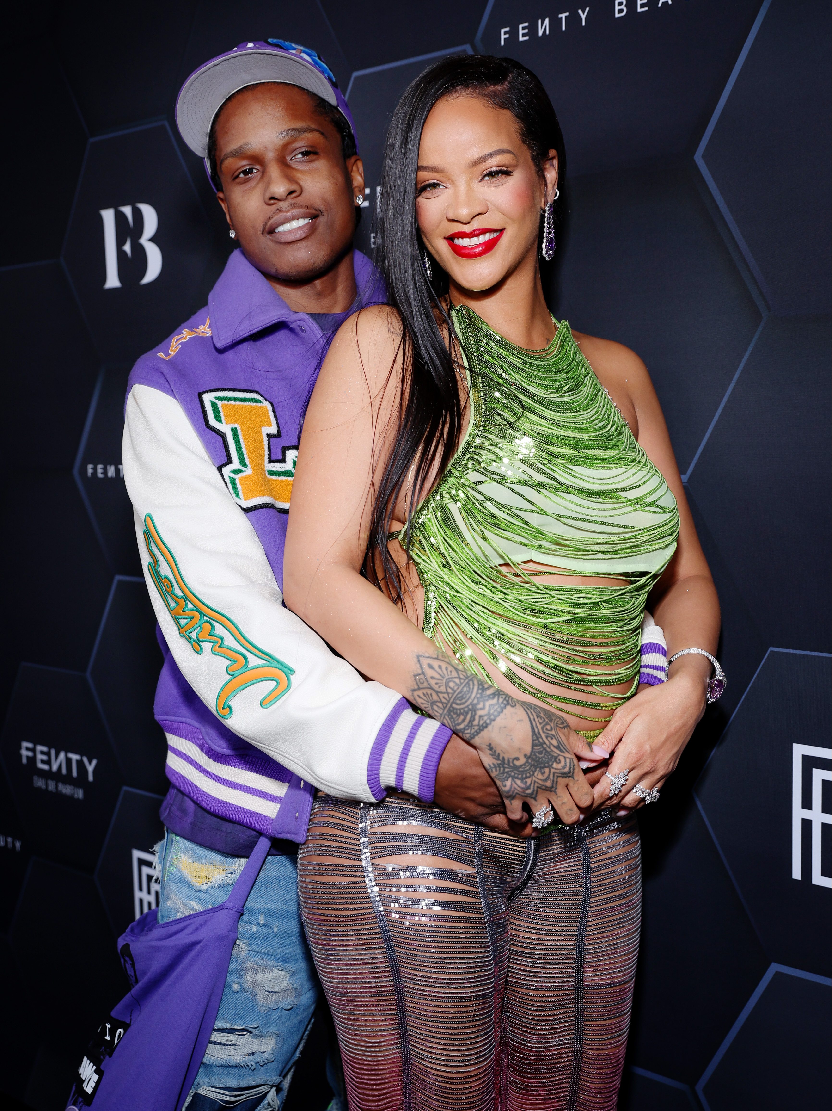 LOS ANGELES, CALIFORNIA - FEBRUARY 11: (L-R) A$AP Rocky and Rihanna celebrate Fenty Beauty & Fenty Skin at Goya Studios on February 11, 2022 in Los Angeles, California. (Photo by Rich Fury/Getty Images for Fenty Beauty & Fenty Skin)