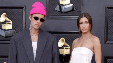 Justin Bieber and Hailey Bieber attend the 64th Annual GRAMMY Awards