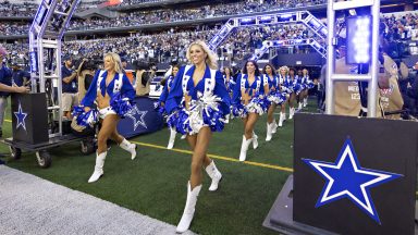 ARLINGTON, TEXAS - OCTOBER 30: Dallas Cowboy cheerleaders perform before a game against the Chicago Bears at AT&T Stadium on October 30, 2022 in Arlington, Texas. The Cowboys defeated the Bears 49-29. (Photo by Wesley Hitt/Getty Images)