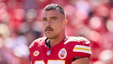 KANSAS CITY, MO - SEPTEMBER 24: Travis Kelce #87 of the Kansas City Chiefs looks on before kickoff against the Chicago Bears at GEHA Field at Arrowhead Stadium on September 24, 2023 in Kansas City, Missouri. (Photo by Cooper Neill/Getty Images)