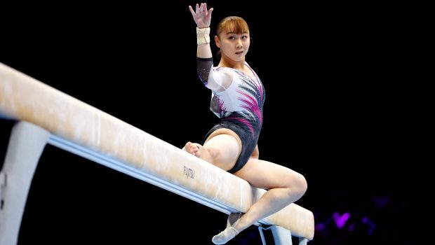 ANTWERP, BELGIUM - OCTOBER 04: Shoko Miyata of Team Japan competes on Balance Beam during the Women's Team Final on Day Five of the 2023 Artistic Gymnastics World Championships on October 04, 2023 in Antwerp, Belgium. (Photo by Naomi Baker/Getty Images)