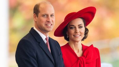 LONDON, ENGLAND - NOVEMBER 21: Prince William, Prince of Wales and Catherine, Princess of Wales attend a ceremonial welcome for The President and the First Lady of the Republic of Korea at Horse Guards Parade on November 21, 2023 in London, England. King Charles is hosting Korean President Yoon Suk Yeol and his wife Kim Keon Hee on a state visit from November 21-23. It is the second incoming state visit hosted by the King during his reign.  (Photo by Samir Hussein/WireImage)