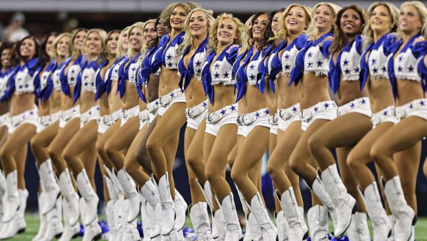 ARLINGTON, TX - JANUARY 14: The Dallas Cowboys Cheerleaders perform during the NFC Wild Card game between the Dallas Cowboys and the Green Bay Packers on January 14, 2024 at AT&T Stadium in Arlington, Texas. (Photo by Matthew Pearce/Icon Sportswire via Getty Images)