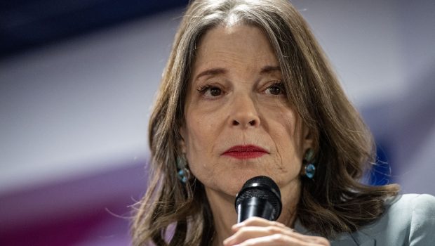 Democratic presidential hopeful Marianne Williamson speaks during a campaign event at Teatotaller's Cafe in Concord, New Hampshire, on January 17, 2024. (Photo by Joseph Prezioso / AFP) (Photo by JOSEPH PREZIOSO/AFP via Getty Images)