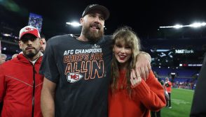 Travis Kelce and Taylor Swift at the AFC Championship Game