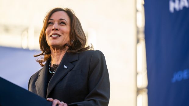 Kamala Harris speaks during a 'First In The Nation' campaign rally at South Carolina State University