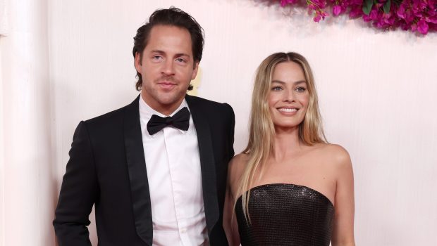 HOLLYWOOD, CALIFORNIA - MARCH 10: (L-R) Tom Ackerley and Margot Robbie attends the 96th Annual Academy Awards on March 10, 2024 in Hollywood, California. (Photo by Kevin Mazur/Getty Images)