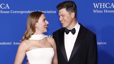 WASHINGTON, DC - APRIL 27: Scarlett Johansson and Colin Jost attend the 2024 White House Correspondents' Dinner at The Washington Hilton on April 27, 2024 in Washington, DC. (Photo by Paul Morigi/Getty Images)