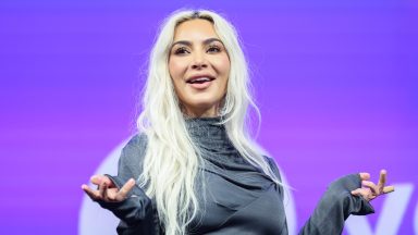 Kim Kardashian speaks at the OMR digital and marketing trade fair. Photo: Christian Charisius/dpa (Photo by Christian Charisius/picture alliance via Getty Images)