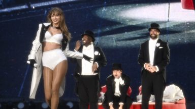 Taylor Swift is joined on stage by Travis Kelce at Wembley Stadium