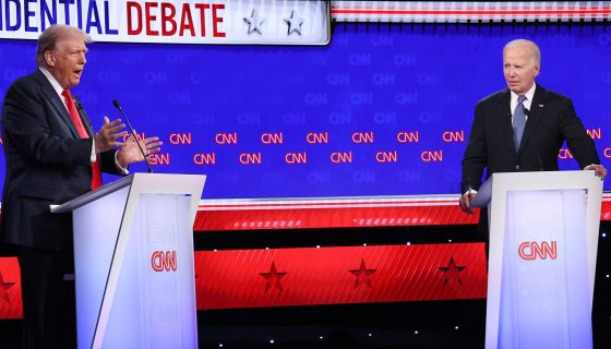 ATLANTA, GEORGIA - JUNE 27: U.S. President Joe Biden (R) and Republican presidential candidate, former U.S. President Donald Trump participate in the CNN Presidential Debate at the CNN Studios on June 27, 2024 in Atlanta, Georgia. President Biden and former President Trump are facing off in the first presidential debate of the 2024 campaign. (Photo by Justin Sullivan/Getty Images)