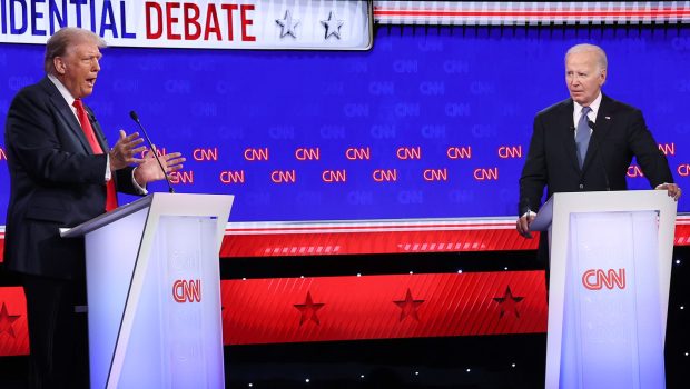 ATLANTA, GEORGIA - JUNE 27: U.S. President Joe Biden (R) and Republican presidential candidate, former U.S. President Donald Trump participate in the CNN Presidential Debate at the CNN Studios on June 27, 2024 in Atlanta, Georgia. President Biden and former President Trump are facing off in the first presidential debate of the 2024 campaign. (Photo by Justin Sullivan/Getty Images)