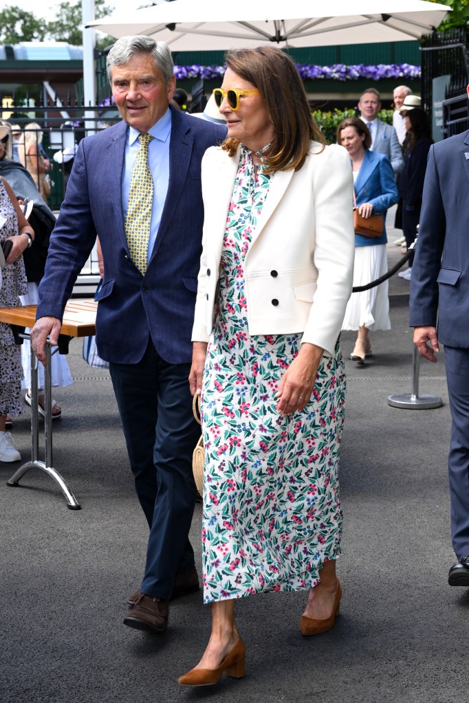 LONDON, ENGLAND - JULY 04: Michael Middleton and Carole Middleton attend day four of the Wimbledon Tennis Championships at the All England Lawn Tennis and Croquet Club on July 04, 2024 in London, England. (Photo by Karwai Tang/WireImage)