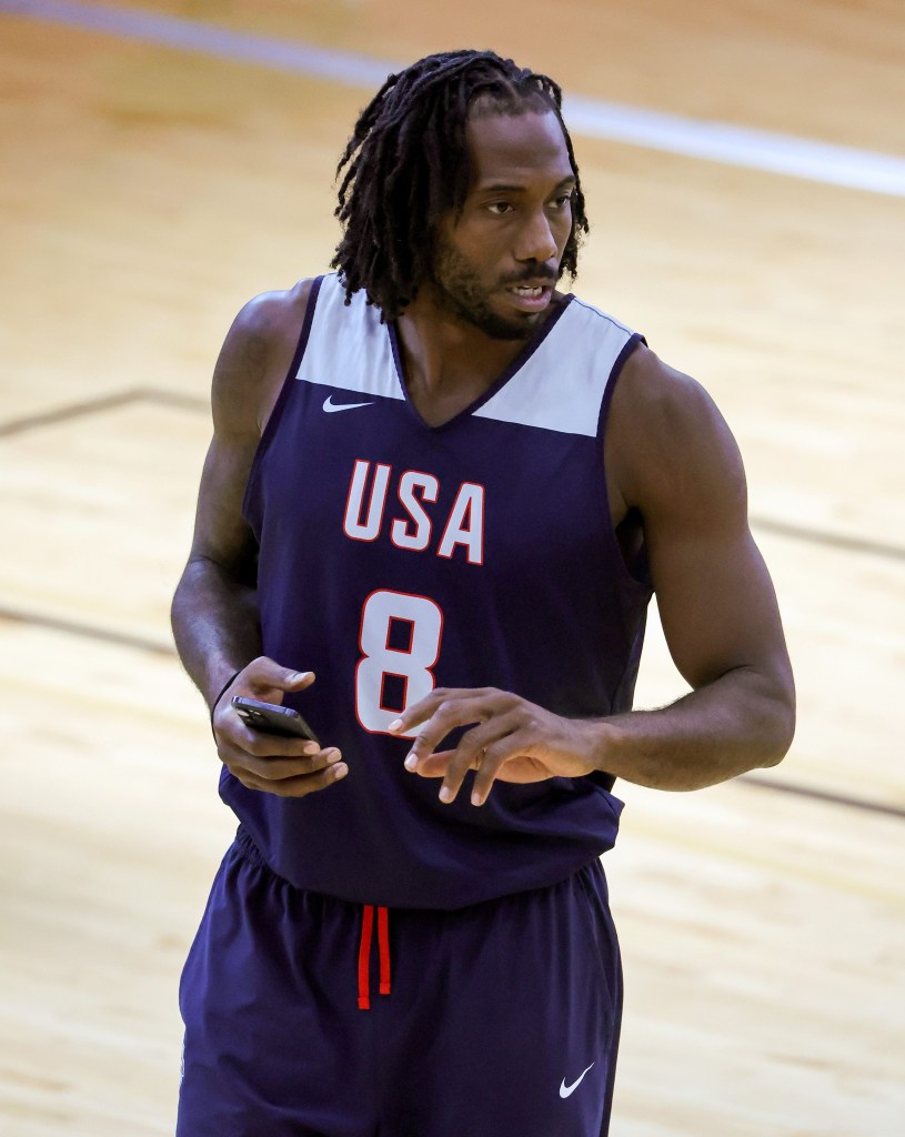 LAS VEGAS, NEVADA - JULY 08: Kawhi Leonard #8 of the 2024 USA Basketball Men's National Team walks on the court after a practice session during the team's training camp at the Mendenhall Center at UNLV on July 08, 2024 in Las Vegas, Nevada. (Photo by Ethan Miller/Getty Images)