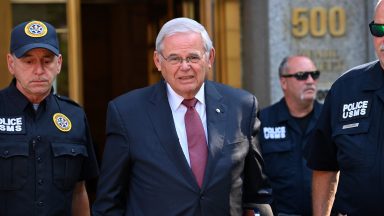 NEW YORK, NY - JULY 15: Senator Bob Menendez leaves Federal Court in lower Manhattan on the first full day of jury deliberation in his bribery trial on July 15, 2024 in New York City.  Senator Menendez is on trial for 16 felony counts including extortion and acting as a foreign agent. (Photo by Andrea Renault/Star Max/GC Images)