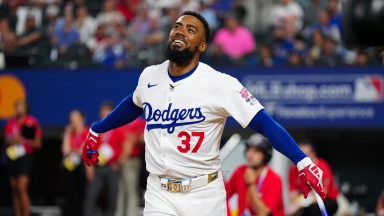 Teoscar Hernandez #37 of the Los Angeles Dodgers