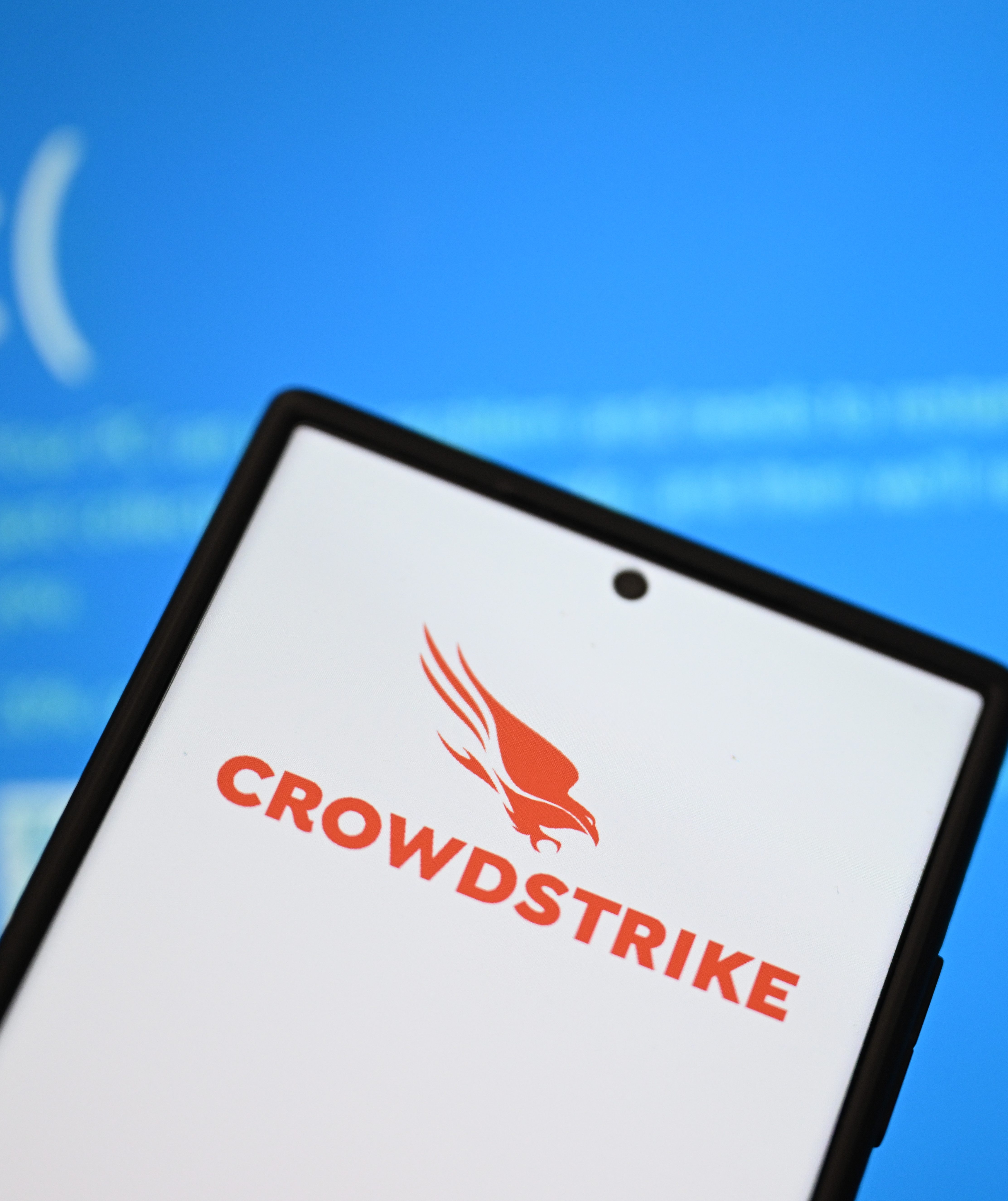 CrowdStrike logo on phone screen is displayed