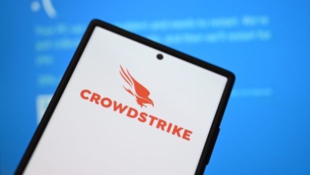 CrowdStrike logo on phone screen