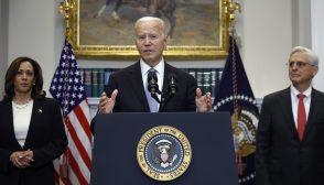 WASHINGTON, DC - JULY 14: U.S. President Joe Biden delivers remarks on the assassination attempt on Republican presidential candidate former President Donald Trump at the White House on July 14, 2024 in Washington, DC. A shooter opened fire injuring former President Trump, killing one audience member and injuring others during a campaign event in Butler, Pennsylvania on July 13. Biden was joined by Vice President Kamala Harris and Attorney General Merrick Garland. (Photo by Kevin Dietsch/Getty Images)