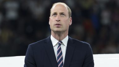 BERLIN, GERMANY - JULY 14: Prince William, Prince of Wales and FA President during the trophy ceremony following the UEFA EURO 2024 final match between Spain and England at Olympiastadion on July 14, 2024 in Berlin, Germany. (Photo by Jean Catuffe/Getty Images)