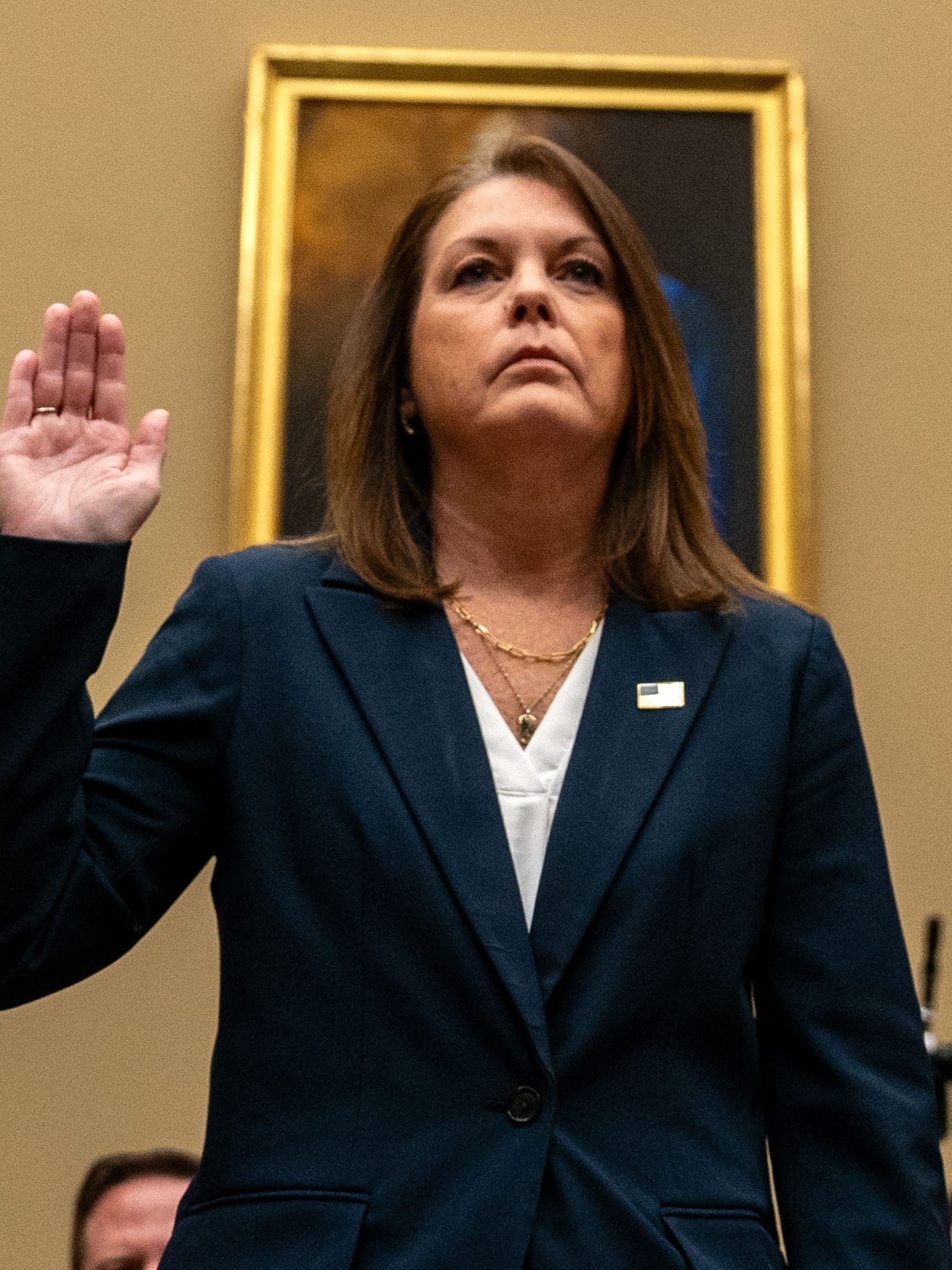 WASHINGTON, DC - JULY 22: United States Secret Service Director Kimberly Cheatle is sworn in before testifying before the House Oversight and Accountability Committee during a hearing at the Rayburn House Office Building on July 22, 2024 in Washington, DC. The beleaguered leader of the United States Secret Service has vowed cooperation with all investigations into the agency following the attempted assassination of former President Donald Trump. (Photo by Kent Nishimura/Getty Images)