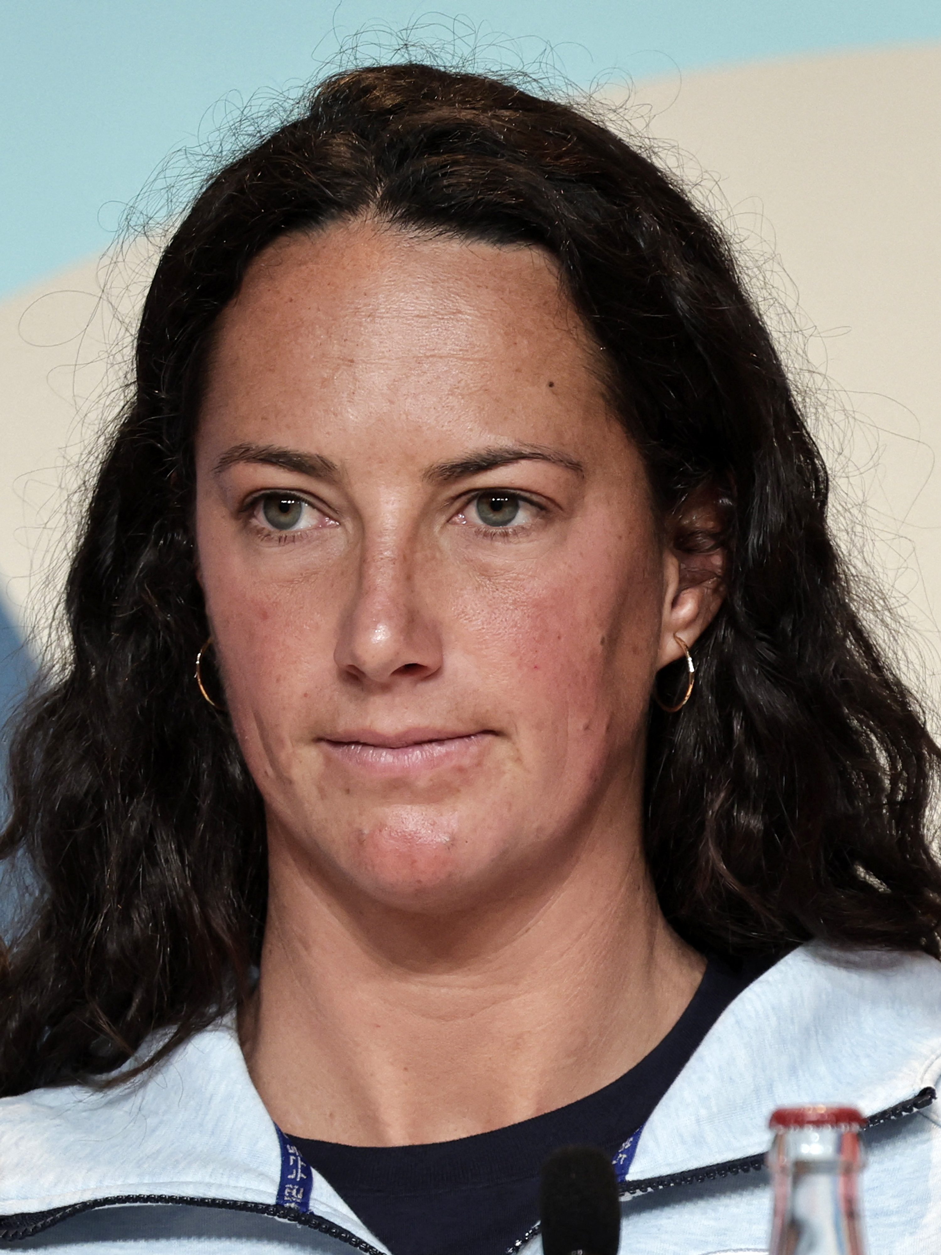 US' water polo player Maggie Steffens attends the World Aquatics Olympic press conference ahead of the Paris 2024 Olympic Games in Paris, on July 25, 2024. (Photo by STEPHANE DE SAKUTIN / AFP) (Photo by STEPHANE DE SAKUTIN/AFP via Getty Images)